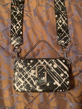 Marc Jacobs Black and White Paint-Splash Mini Snapshot Bag